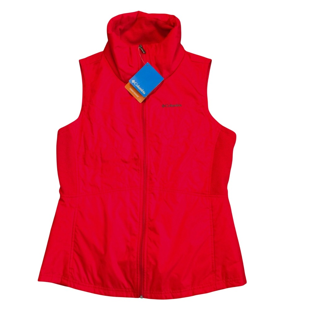Columbia Women's Red Quilted Fleece Hybrid Omni-Shade Full Zip Vest Size Medium